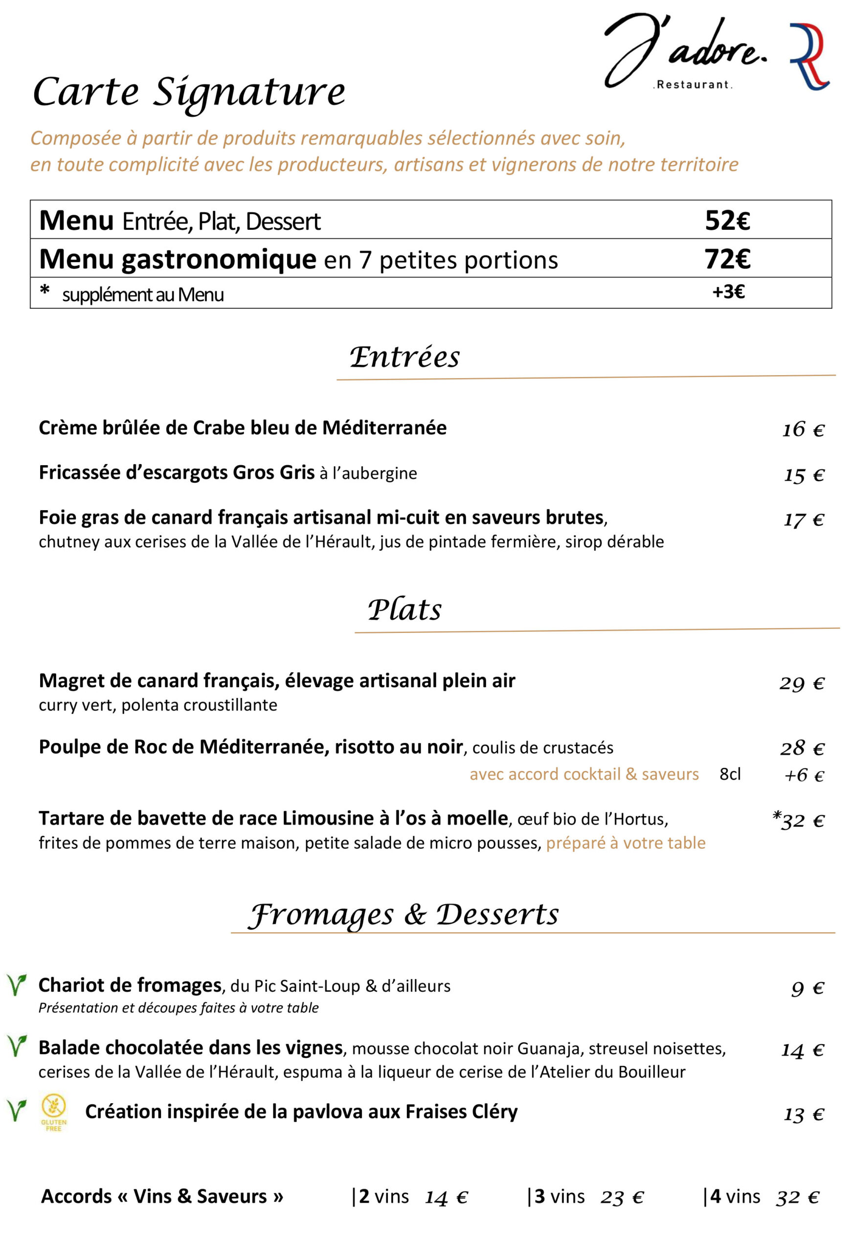 RESTAURANT J'ADORE CARTE SIGNATURE M11 RESTAURANT J'ADORE CARTE SIGNATURE M11