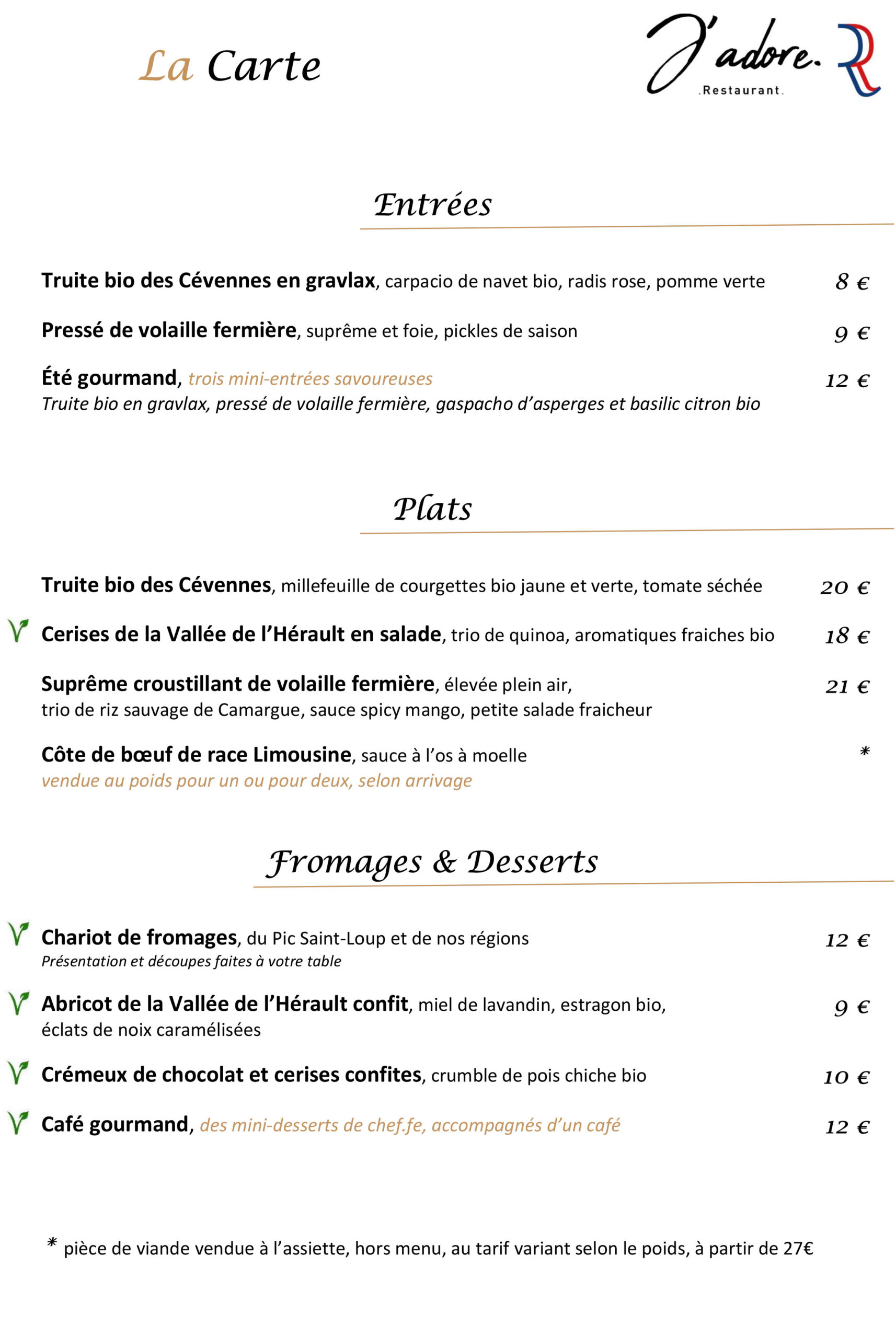 RESTAURANT J'ADORE CARTE S23-26 RESTAURANT J'ADORE CARTE S23-26
